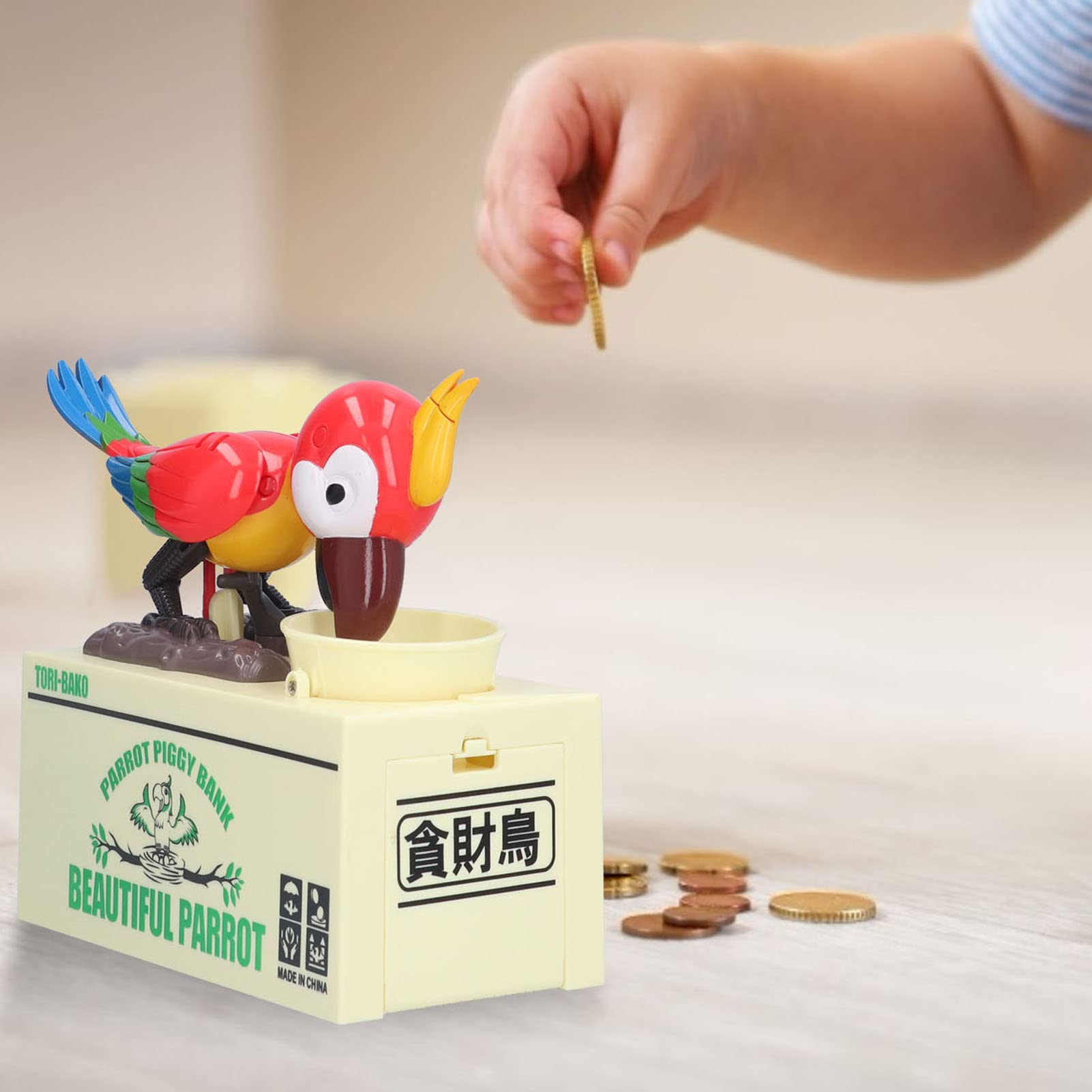 Amazon.co.jp: Hungry Parrot 貯金箱 かわいい自動盗む貯金箱